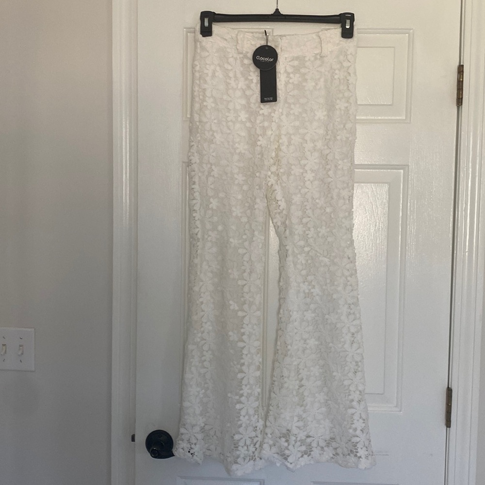 Clocolor Design USA white lace fully lined pants